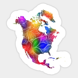 Colorful mandala art map of North America with text in multicolor pattern Sticker